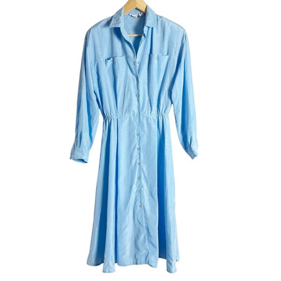 Schrader Sport Vintage Blue A-Line Button Front Long Sleeve Shirt Dress Size 10 - Picture 1 of 10